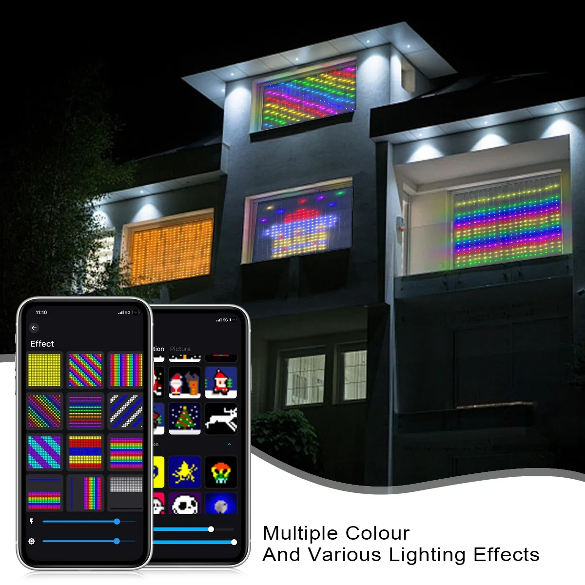 400 المصابيح RGB حلم اللون بكسل الستار سلسلة أضواء زينة عيد الميلاد USB 5 فولت الذكية بلوتوث APP التحكم عن بعد لتقوم بها بنفسك نمط الصورة