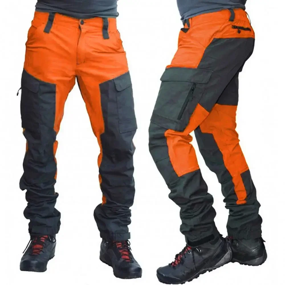 New Spring Casual Slim Cargo Pants Men Long Work Trousers Male Multi Pockets Patckwork Color Outdoor Sport Camping Fishing Pants