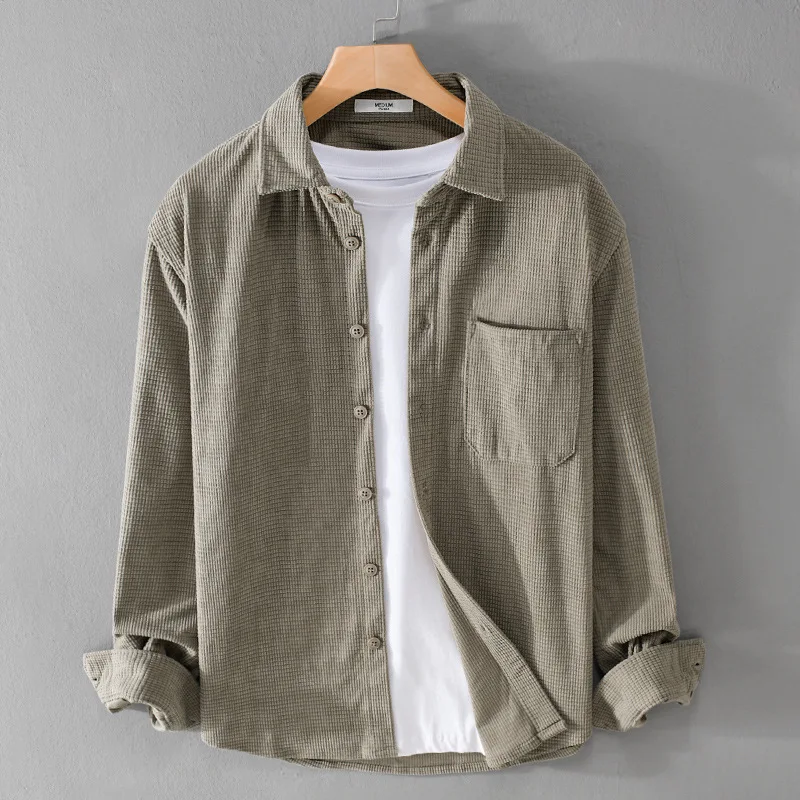 

Corduroy Casual Long Sve irt Men's Autumn New Sle Japanese Retro Corn Pattern Trendy Color Versatile Faionable...