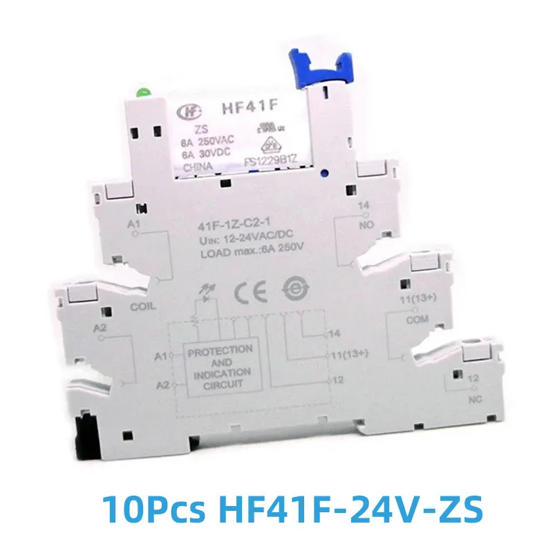 HF41F 5-ZS 12-ZS 24-ZS 24-ZS Placa de fiação rápida, Montagem de relé vermelho preto no soquete do parafuso, 41F-1Z-C2-1 6A, Montagem do relé 1CO Slim SSR, 10 conjuntos