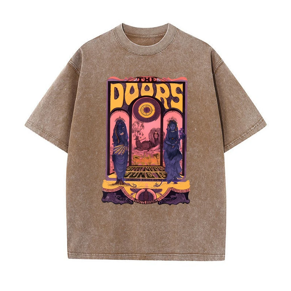 زوجين خمر الأبواب 60 الحفل المحملة الأبواب للجنسين أعلى 100% غسلها القطن Crewneck اليومية العصرية تي شيرت الشارع الشهير