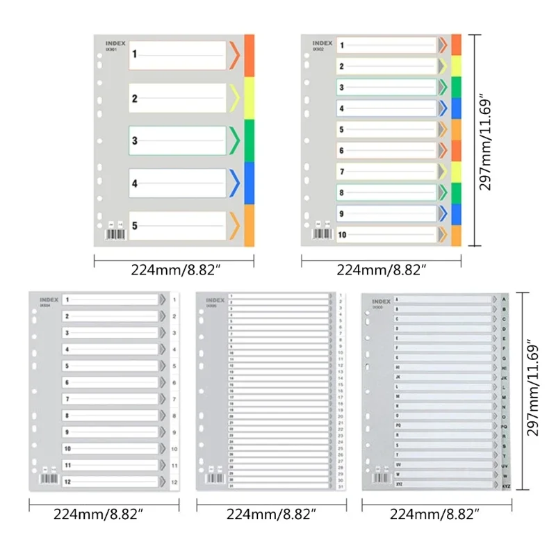 Folder Dividers Letter Index Tabs Numbered Subject Dividers with 11-Hole & Content List, 5 Part 10 Part 12 Part 30 Part 896C