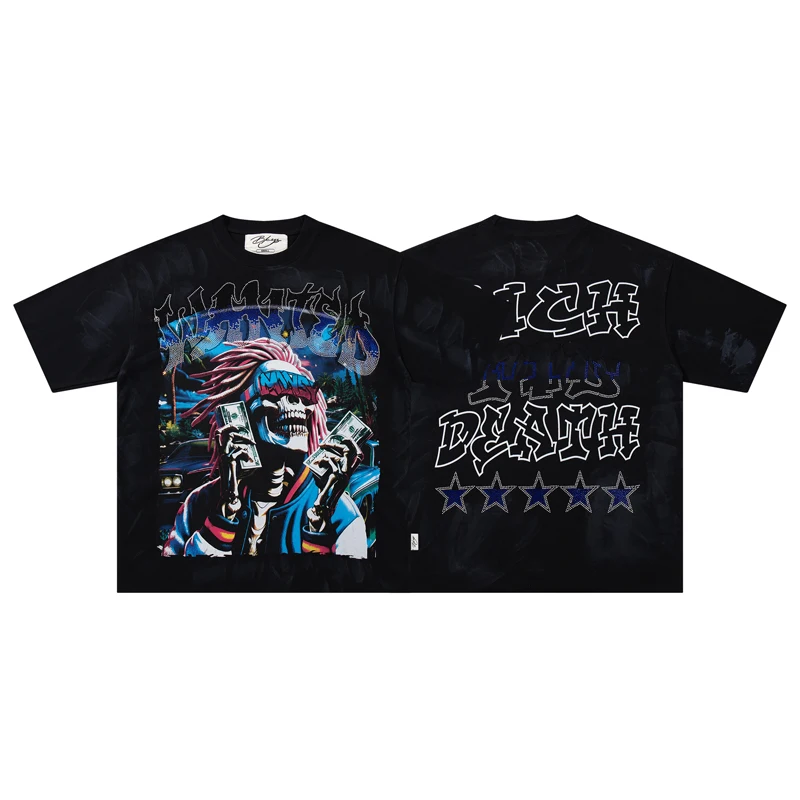 Summer New High Street Trend Diamond Studded BKYS Tops Men's Women's Hip Hop Fashion T-shirt Stock
