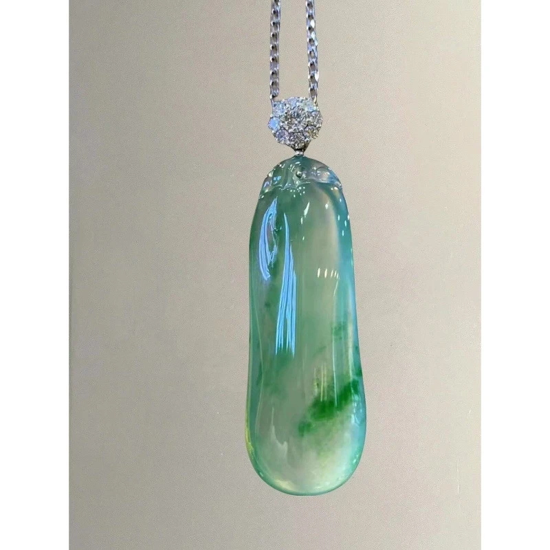 Ice Fortune Gourd , Natural Burmese A-Grade Women's Glass Jade Pendant Flower Pattern, Authentic with Certifica