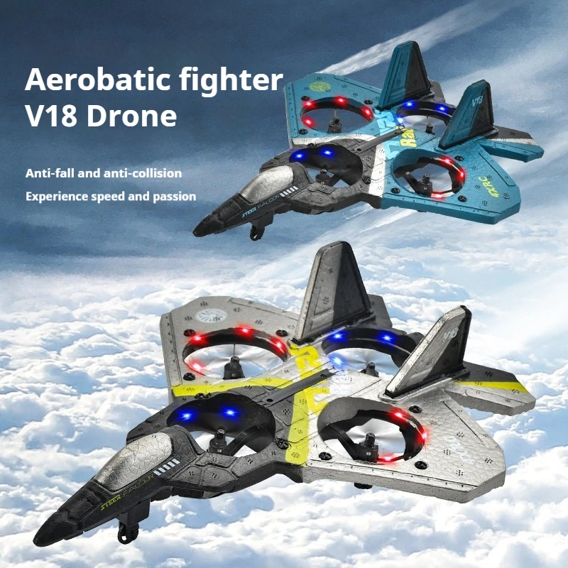 New V18 Children's Remote Control Aircraft Stunt Gravity Induction Fighter foam Drop resistant Charging Four axis Children's Toy