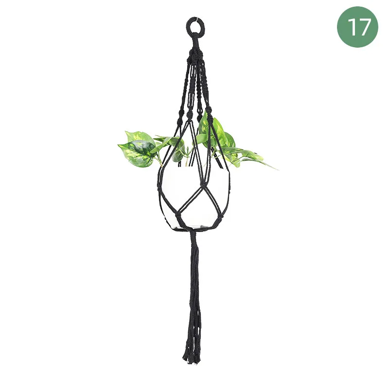 Black lace plant hanger hanging basket with wooden beads and tassels for garden home decor