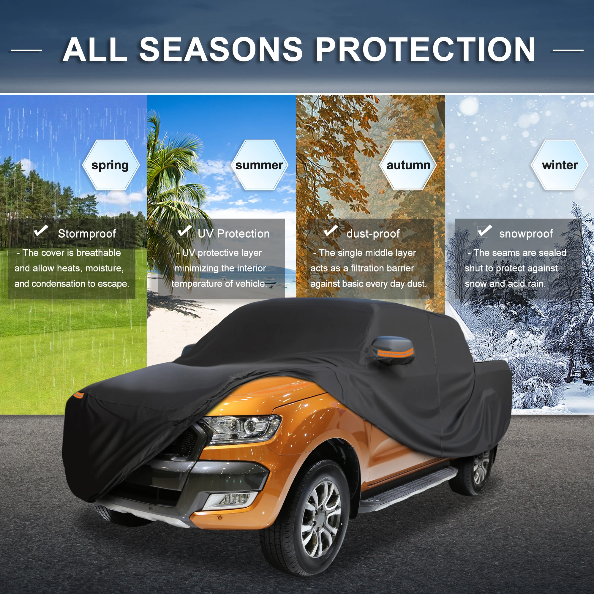 UXCELL  for Ford for Ranger Aluminum Film Outdoor Full Car Cover All Weather Sun Rain Snow Protection with Driver Door Zipper