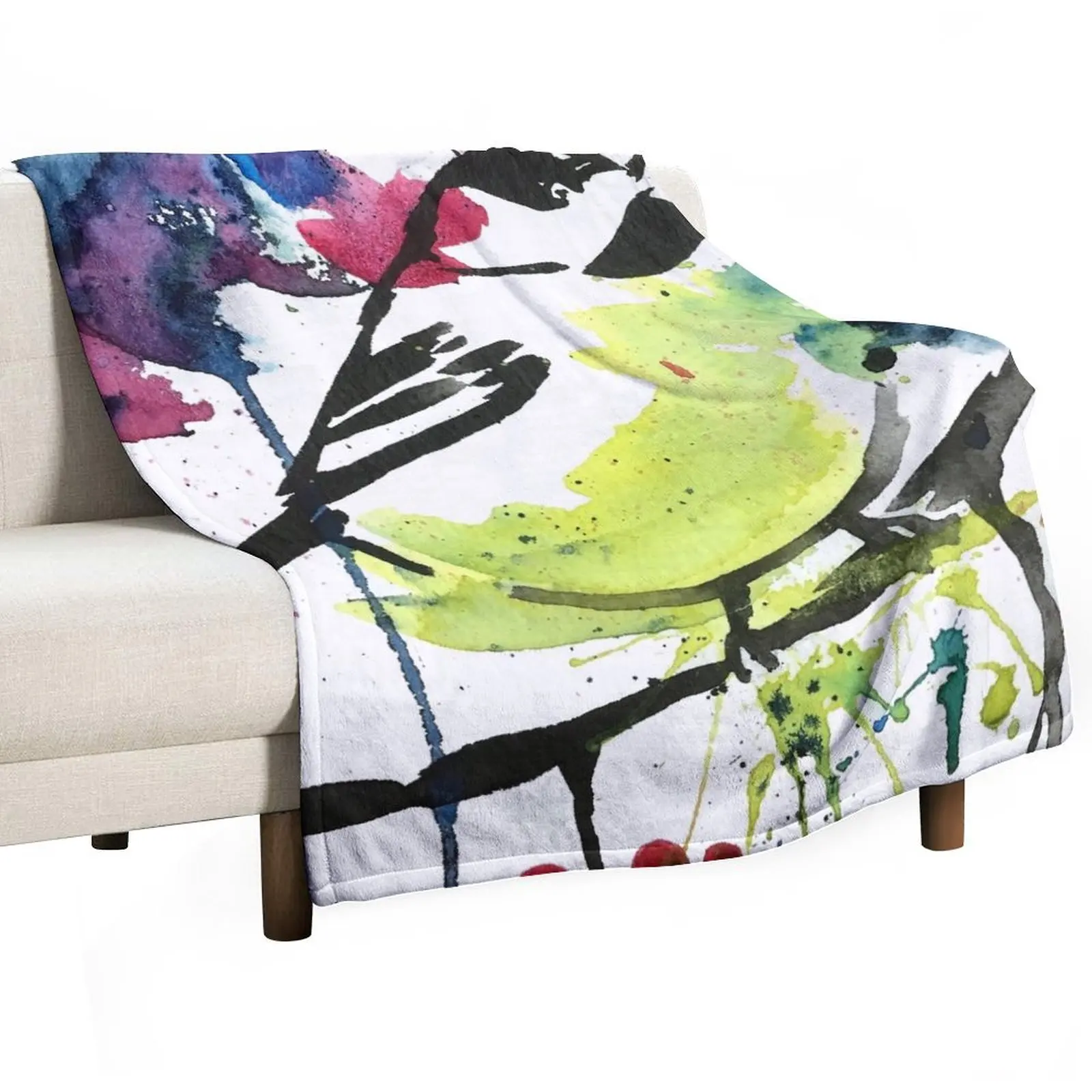 Colorful Ink-Splash Black-Capped Chickadee Throw Blanket Stuffeds Sofa Flannel Thermals For Travel Blankets