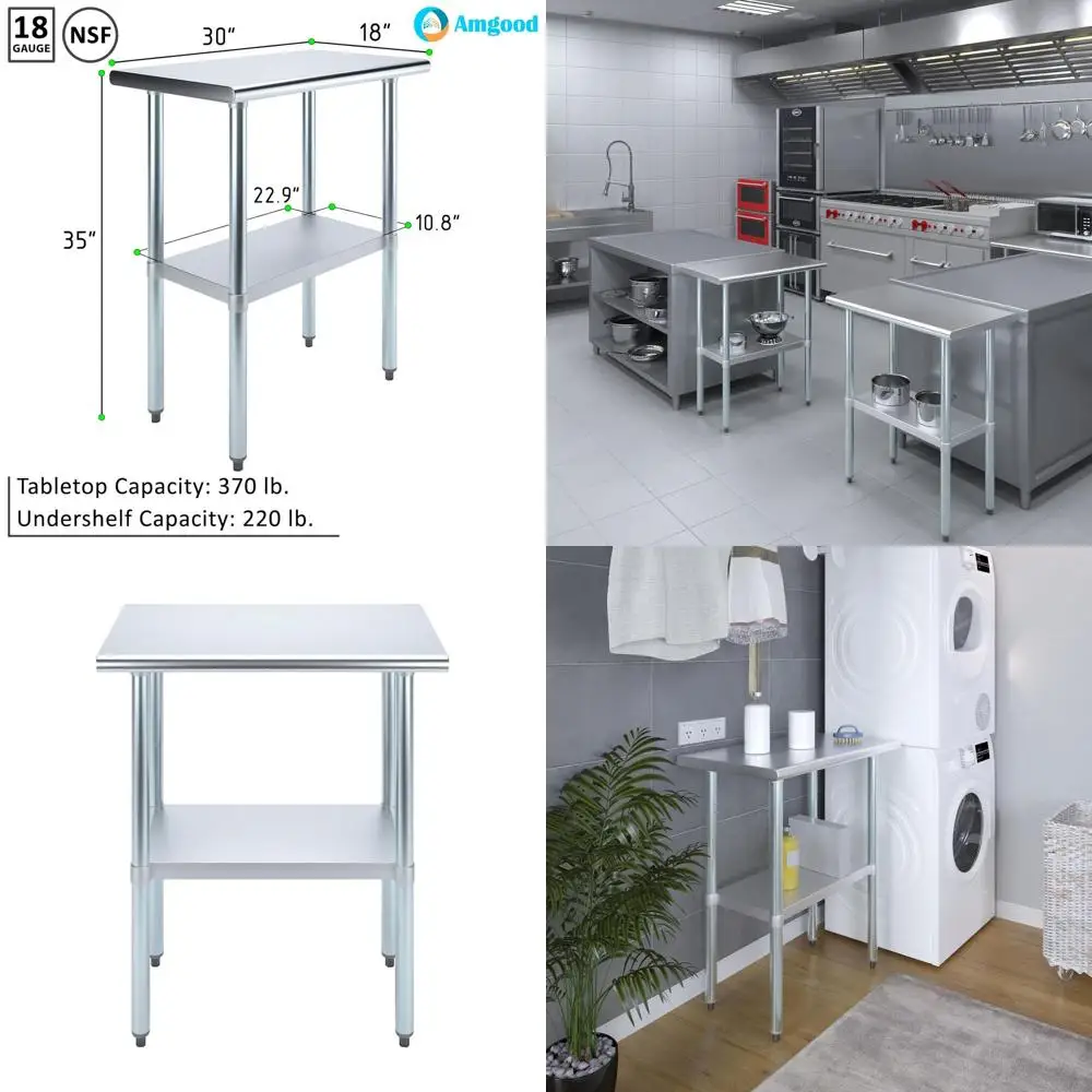 18 x 30 Stainless Steel Work Table | Metal Utility Bench for Kitchen, Laundry, Garage | Commercial & Residential Use