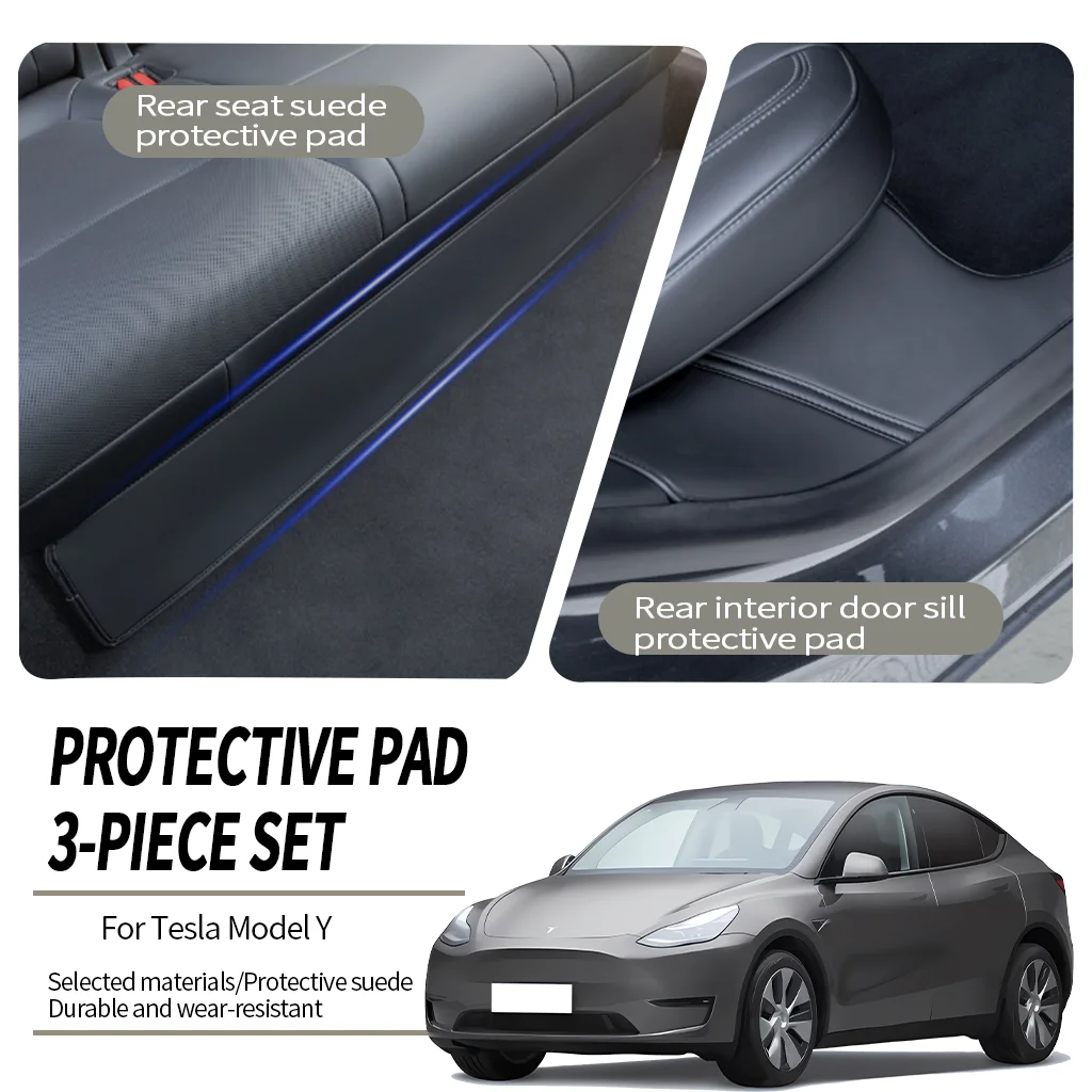 Suitable for Tesla Model Y, 3-Piece Set of Rear Seat Suede Protective Pads, Rear Seat Surface + Threshold Protection Pads, Wear-Resistant and Scratch-Proof, Carefully Selected Materials, Durable and Long-Lasting
