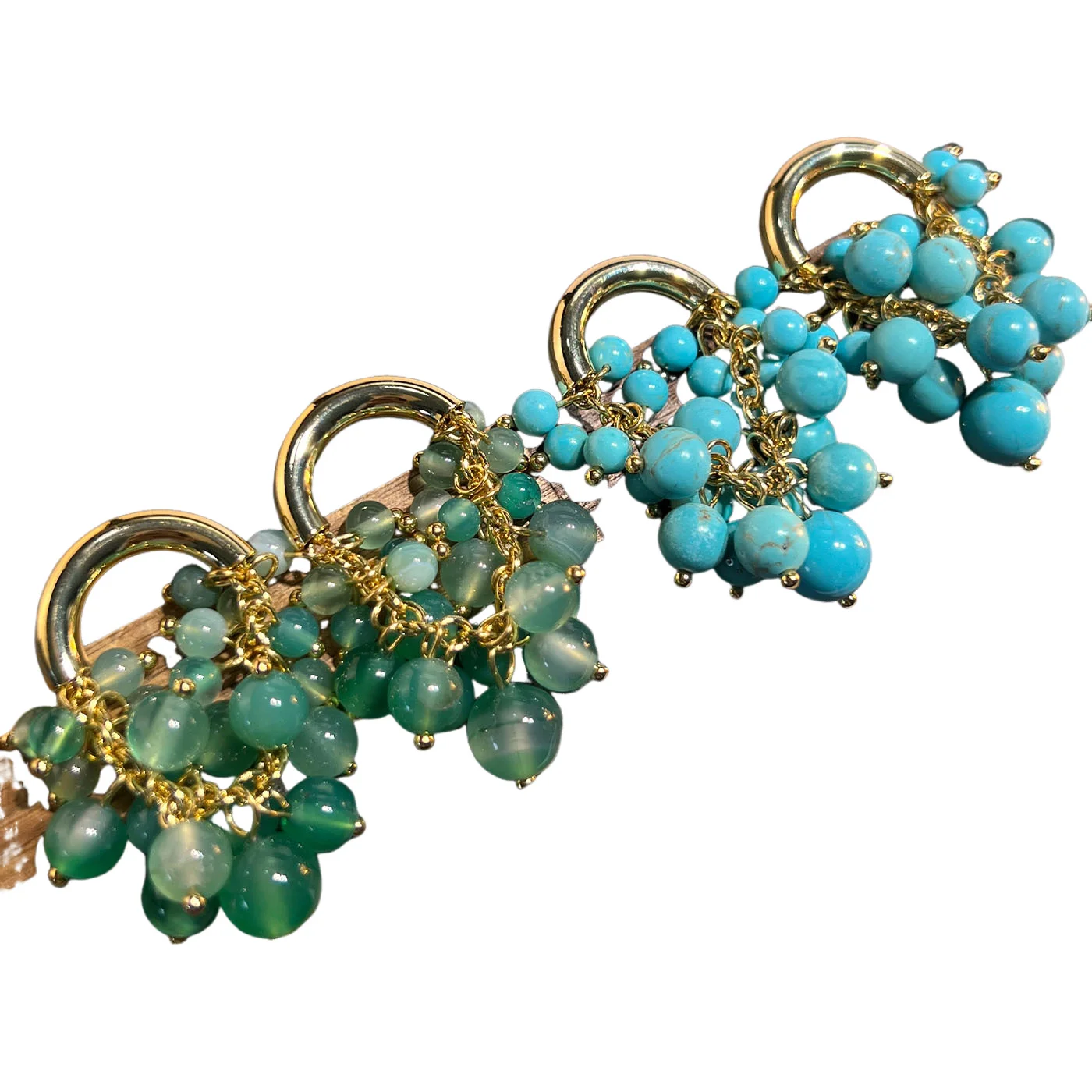 New Vintage Turquoise Aventurine Grape Earrings for Women Fashion Charm Blue Green Beads Drop Dangle Earrings Jewelry Gifts