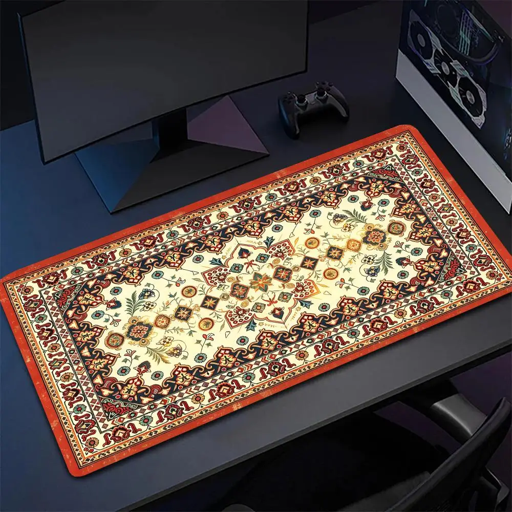 White Red Medallion Persian Rug Pattern Play Mat Smooth Glide Non Slip Base For Board Game