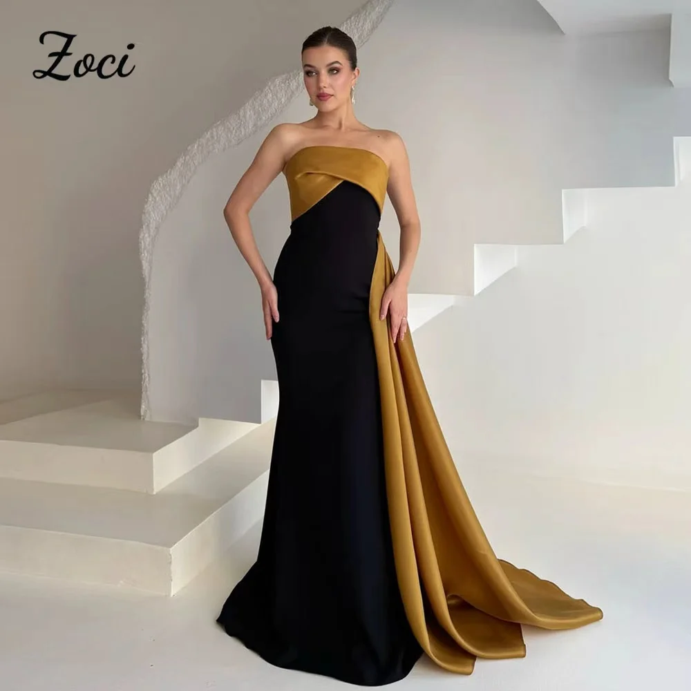 

Zoci ﻿Elegant Mermaid Prom Dresses Customized Gold Black Satin Women Prom Dress Formal Occasion Special Party Birthday Dress