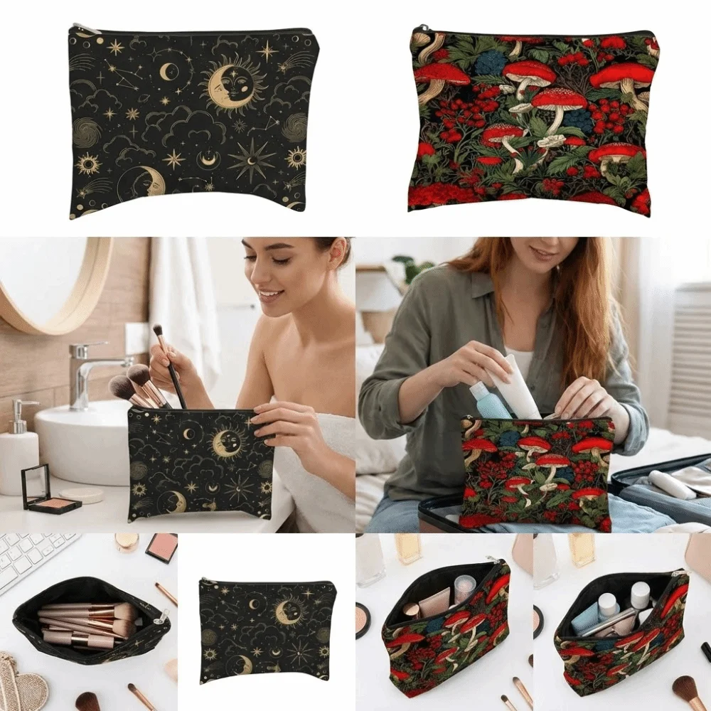 New Red Mushroom Makeup Bag Moon Trendy Forest Bag Portable Durable Coin Purse Student Use