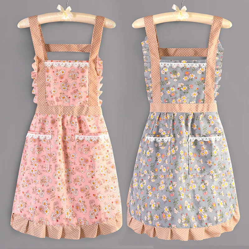 Fashion Women Floral Apron Cooking Female Adult Waist Thin Breathable Male Work Cotton Canvas Floral Style Home Kitchen