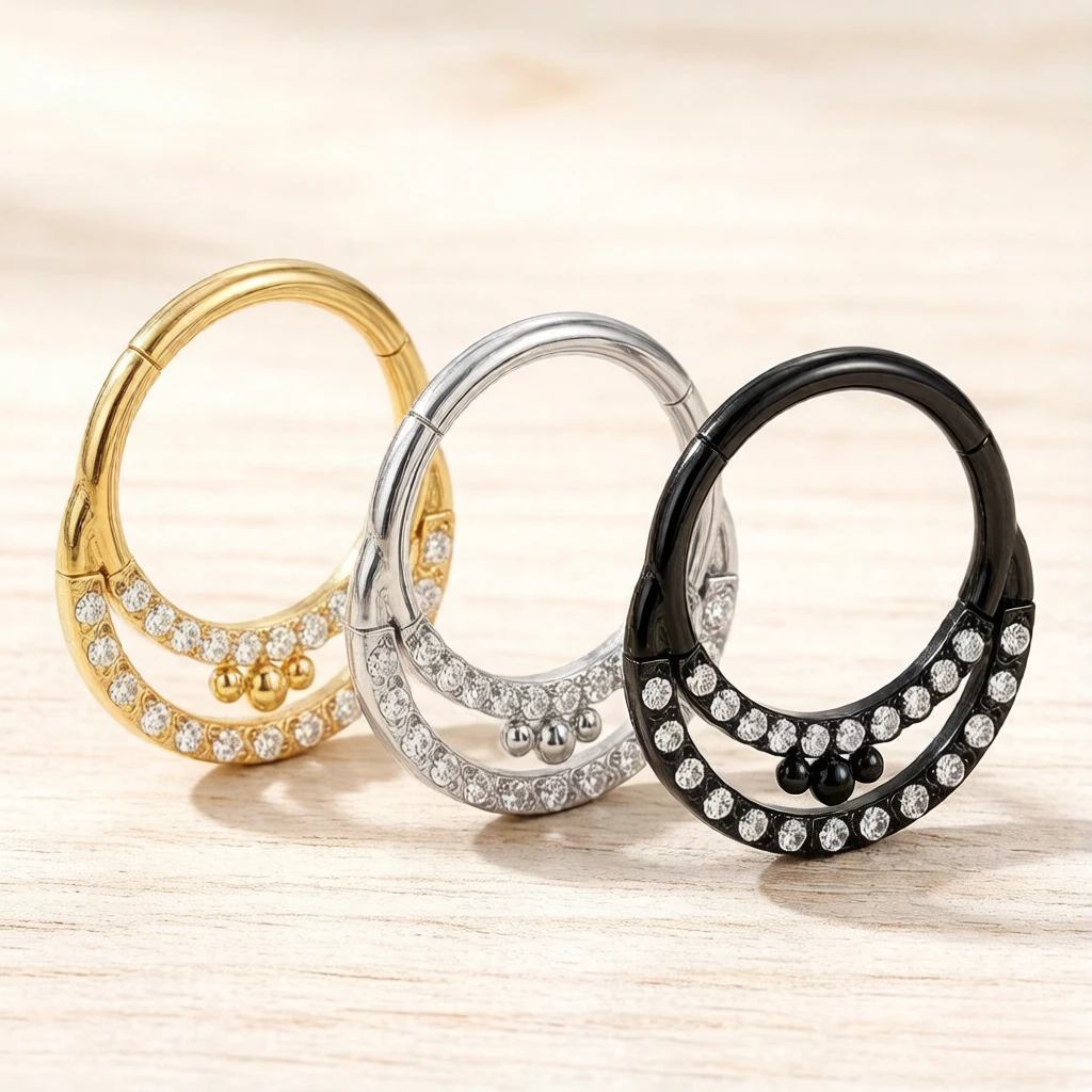 

F136 Titanium Nose Ring Hoop Earrings with Zircon Septum Clicker Women's Gothic Helix Cartilage Tragus 16g Labret Body Jewelry