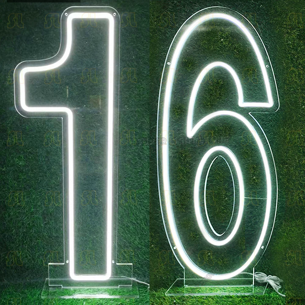 Imagem -04 - Big Led Neon Sign Light Luzes Personalizadas Número 0-9 Flexível Casa Bebê Aniversário Casamento Tabela 70cm 28