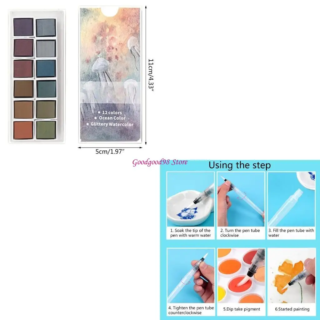 

12 Colors Watercolor Paints Set Portable Artist Set for Kid Beginner Painting