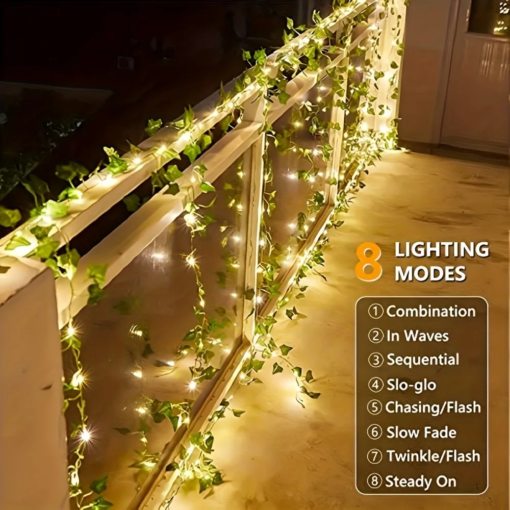 Solar Artificial Ivy Garland with LED Fairy Lights,100/70LED Hanging Green Leaves Plant for Home Garden Wedding Party Wall Decor