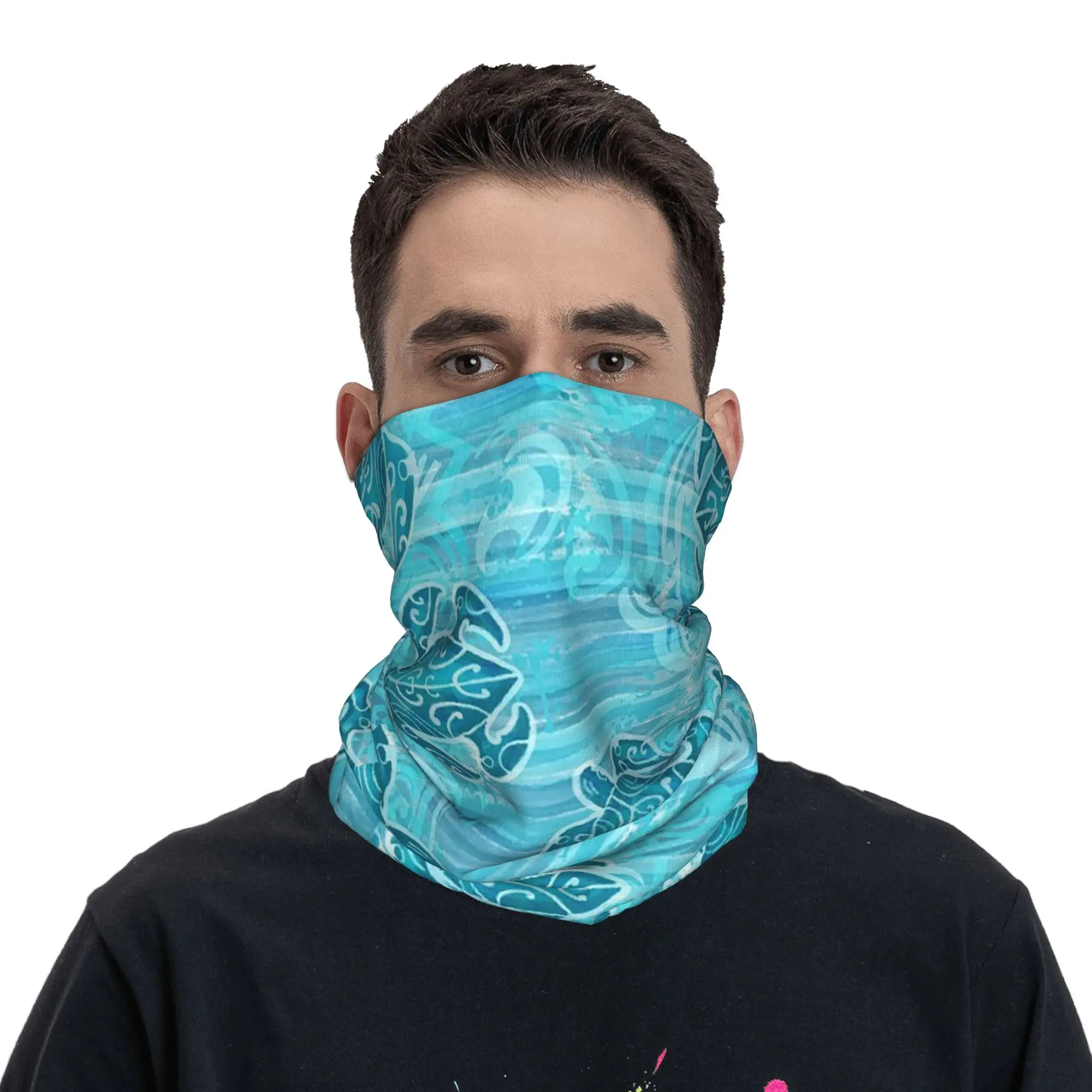 Blue Hawaiian Tribal Sea Turtle Bandana Neck Gaiter Printed Wrap Mask Scarf Multi-use Cycling Scarf Cycling For Men Women Adult