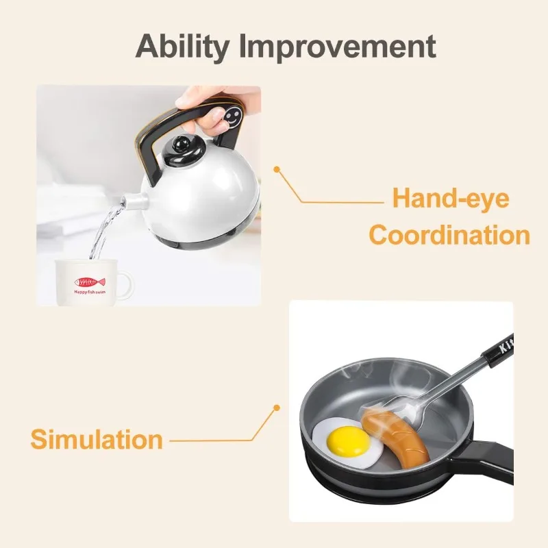 Kinderküchen-Spielzeug-Set für Kleinkinder, vorgeben, Grillen, Camping, Kochen, Spielset, Topf, Pfannen, Utensilien, Kochgeschirr, Spielen, Essen, Geburtstagsgeschenk für Mädchen und Jungen