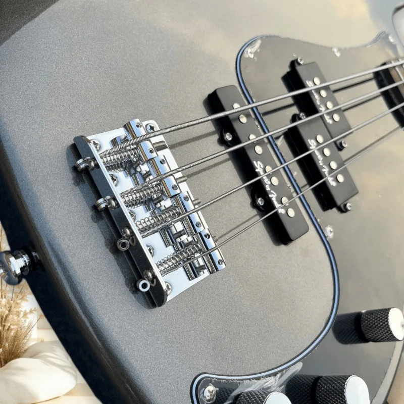Hot Sales Matte Dark Gray Bass Style 4 String Electric Bass Dual Pickups Black Pickguard Matte Finish Professional Performance