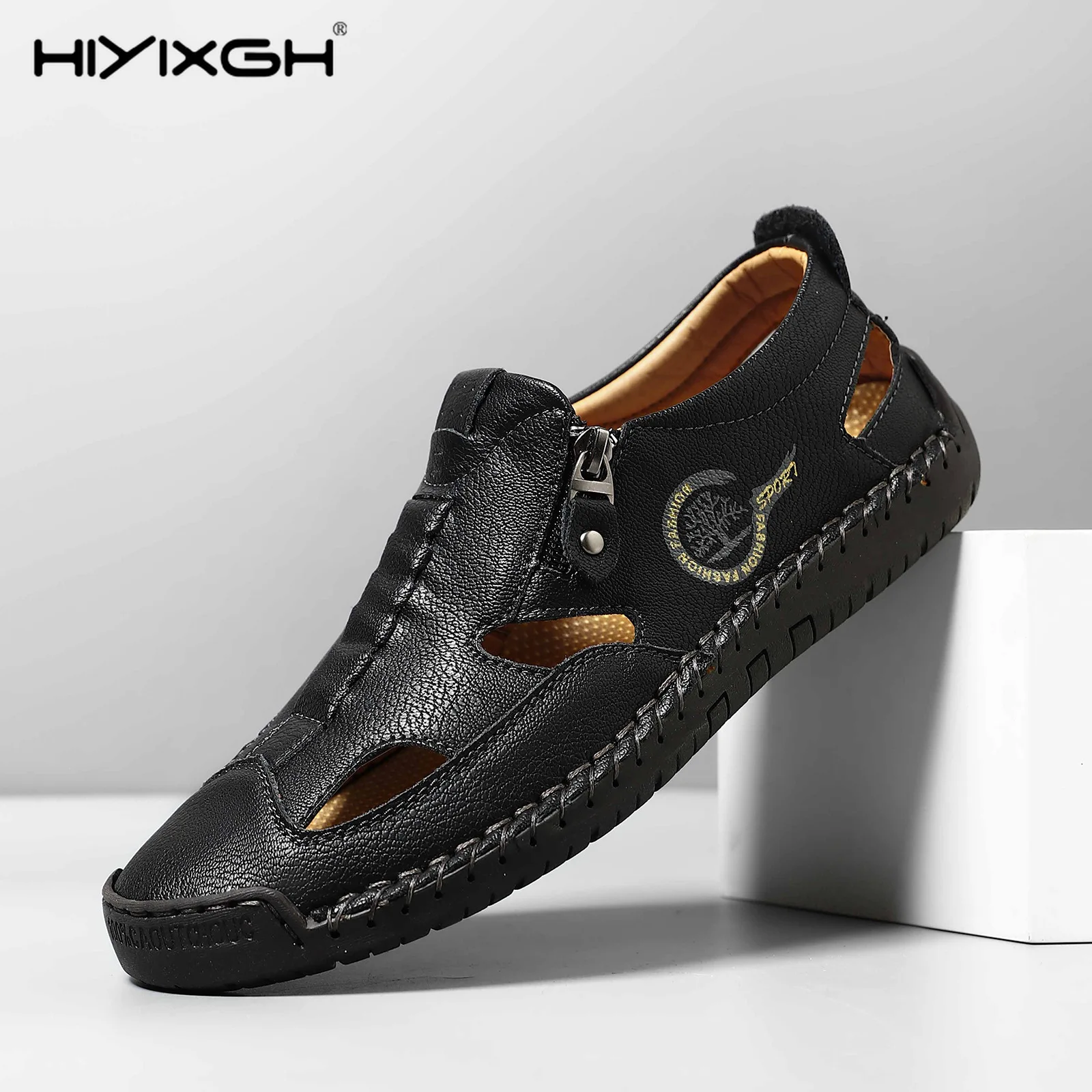 

Мужские спортивные сандалии, уличная легкая пляжная кожаная обувь на плоской подошве, летняя нескользящая повседневная обувь для рыбалки