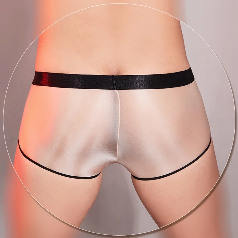 Sexy Men Sheer Perspective Panties Oil Glossy Briefs Elasticity Tight Underpants Low Waist Underwear Erotic Knickers