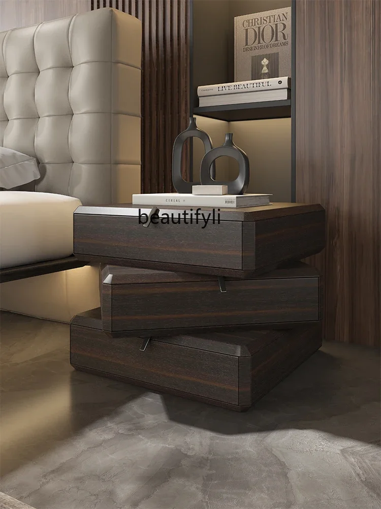 

ss7304Smoke 360 Degrees Rotatable Bedside Table Italian Bedroom Solid Wood Three Bucket Storage Cabinet Bedside Cabinet