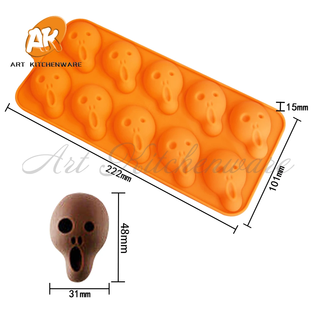 10 Holes Ghost Silicone Chocolate Mold Candy Fondant Mould DIY Halloween Resin Clay Model CupCake Decorating Tools Pastry Baking