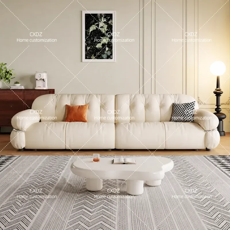 White Cloud Leather Art Sofa Light Luxury Living Room Furniture First Layer Cowhide Modern Home Decor Comfortable Seating