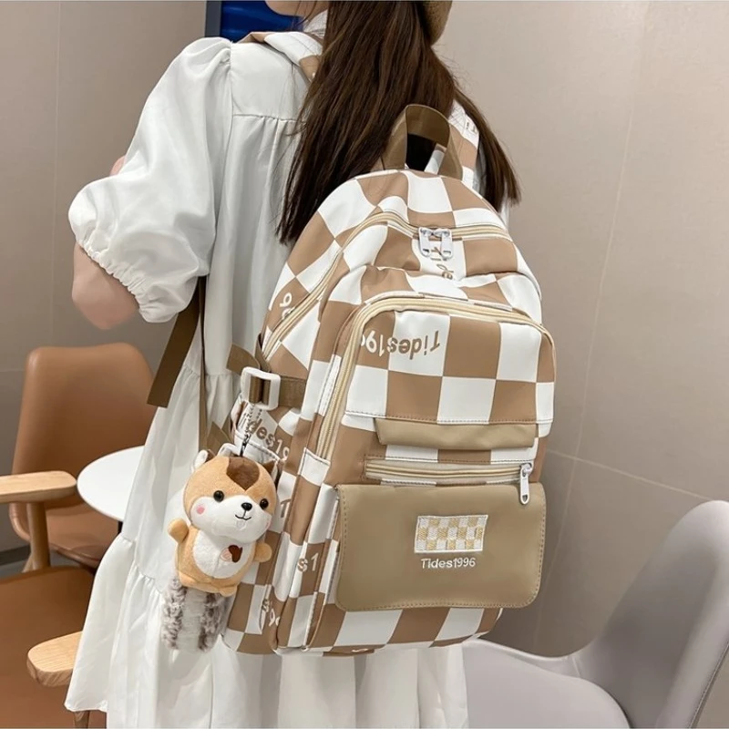 

College Students Plaid Schoolbags Female High School Students Plaid Ins Shoulder Bags Girls Schoolbag Students 20-35L Backpacks