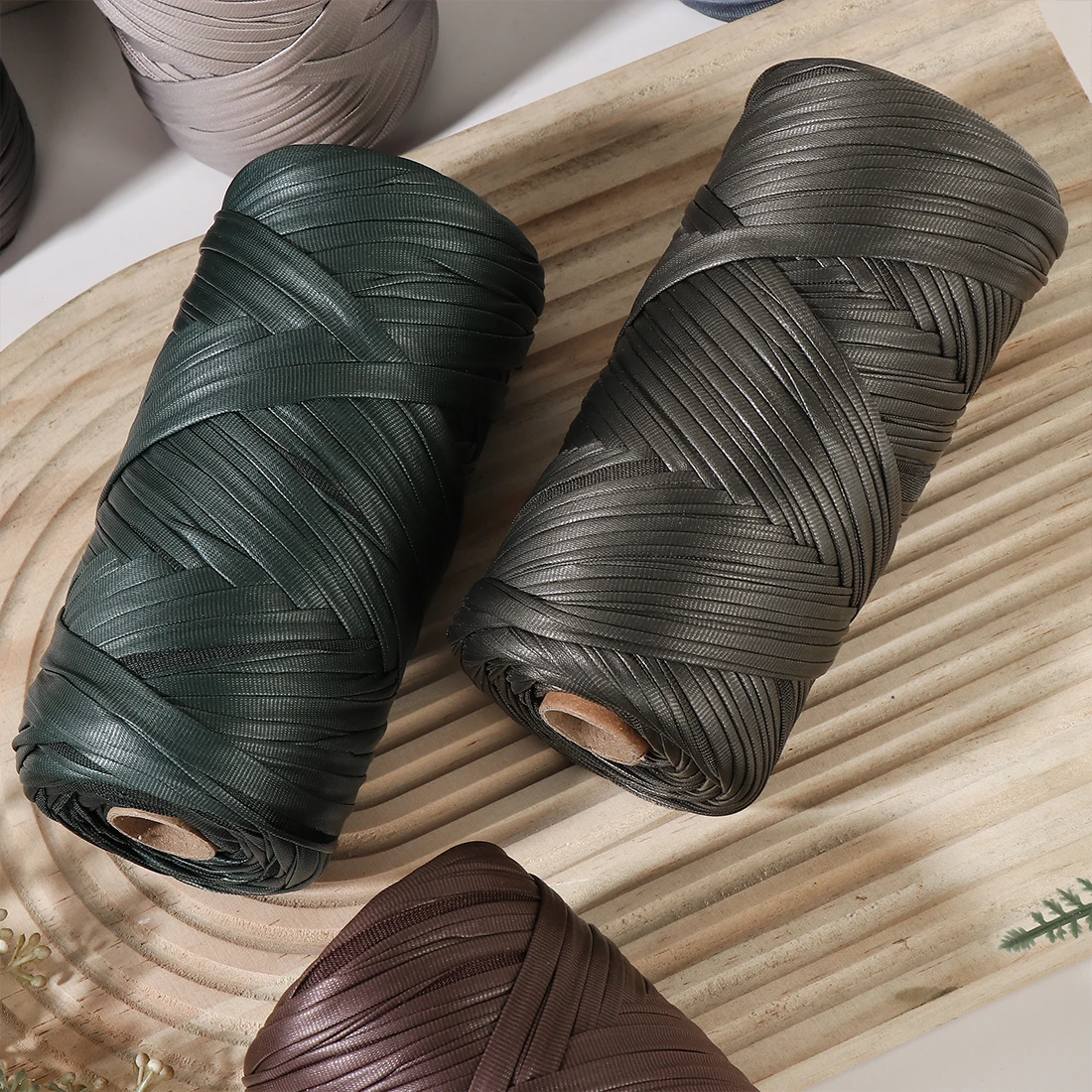 2-Pack of Leather Cord, 150g Per Roll, Total 300g, Solid Color Matte Faux Leather Yarn, Suitable for Hand-Knitted Bags, Hats, Cushions, Coasters, Pet Cushions, Slippers, and Various Decorative Ornaments