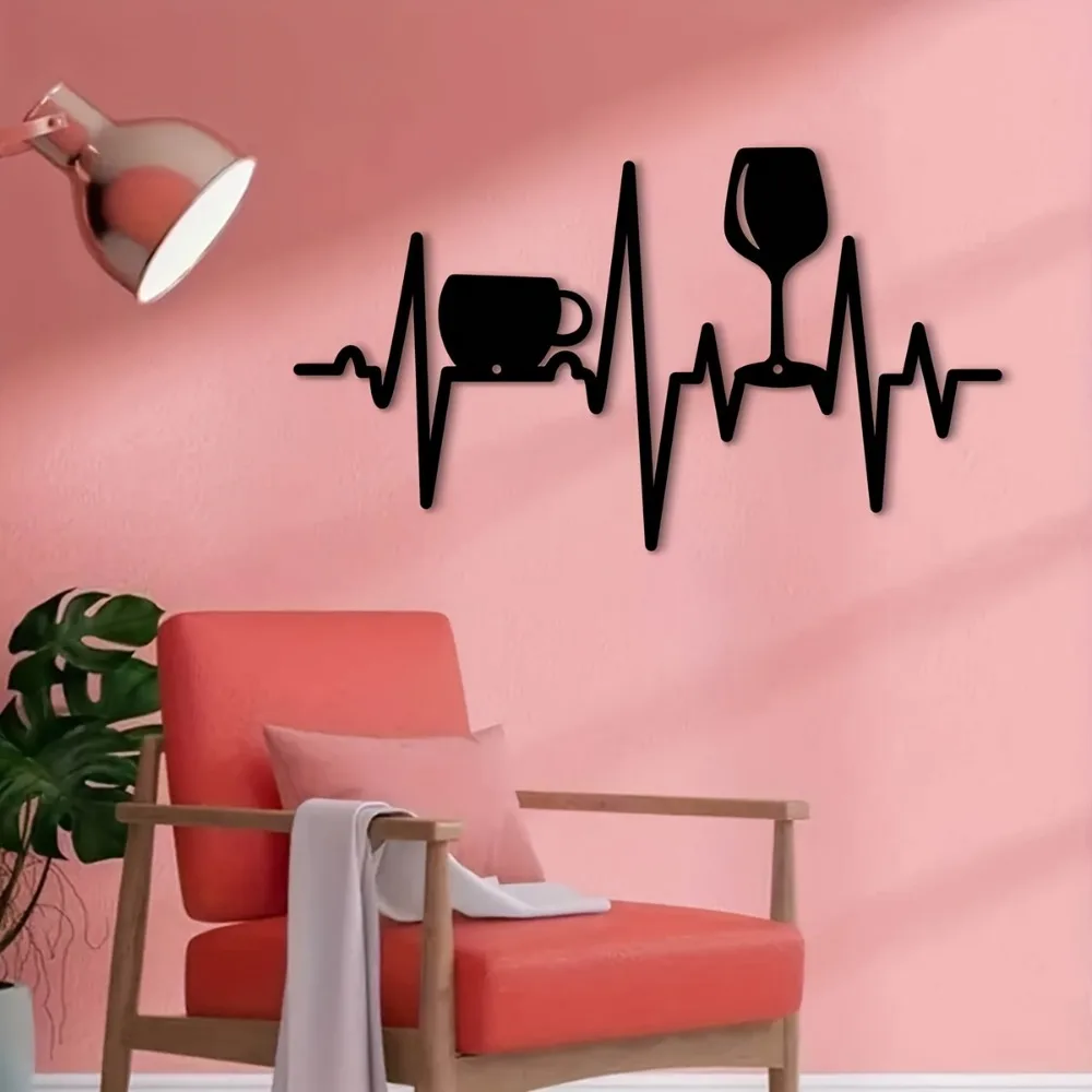 1pc Heartbeat Wine Metal Wall Art Iron Bar Decor for Kitchen Dining Room Cafe Gift for Wine Lovers Romantic Modern Accent