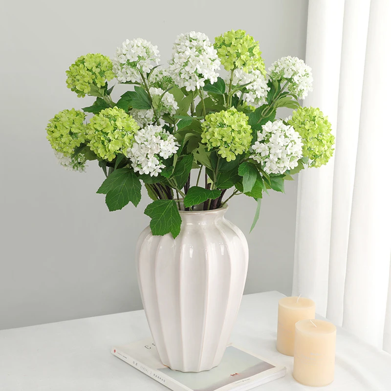

3 Heads Artificial Hydrangea Stem 70cm Real Touch Faux Flower with Iron Wire Core, Nordic Style Greenery for Wedding Home Office