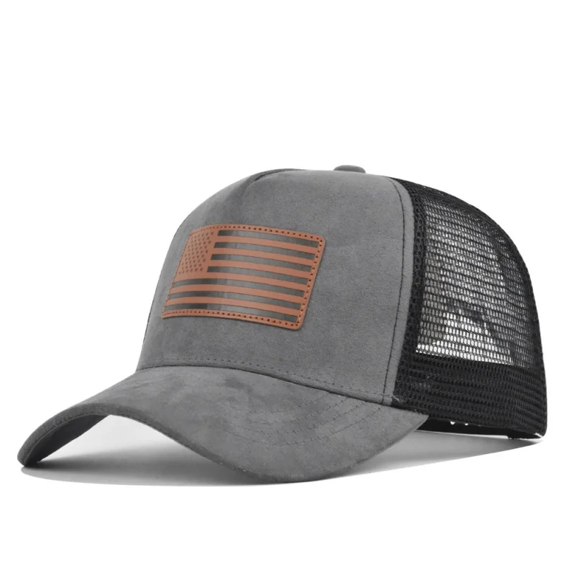 Unisex Suede Mesh USA Flag Baseball Cap‌ Patriotic Mesh Breathable Hat with Adjustable Back Strap Men's Summer Stars Stripes Hat