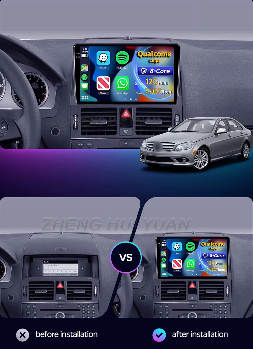 For Mercedes Benz C Class 3 W204 S204 2006 - 2011 Android 16 Car Radio Multimedia Player Android Auto Carplay Head Unit Navigati