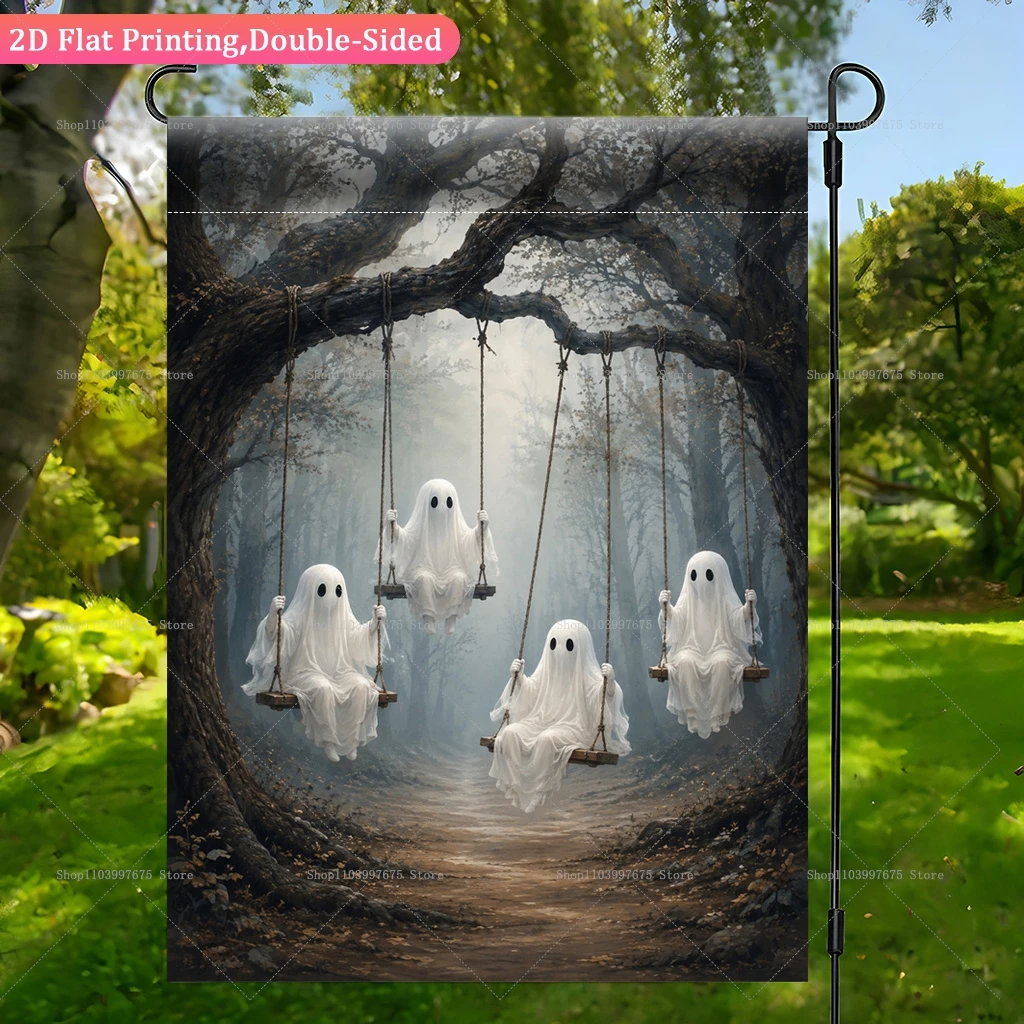 Halloween Party Double Sided Garden Flag Solar It's Hocus Pocus Witch Ghost Pumpkin Yard Flag for Outdoor Home Porch Decorations