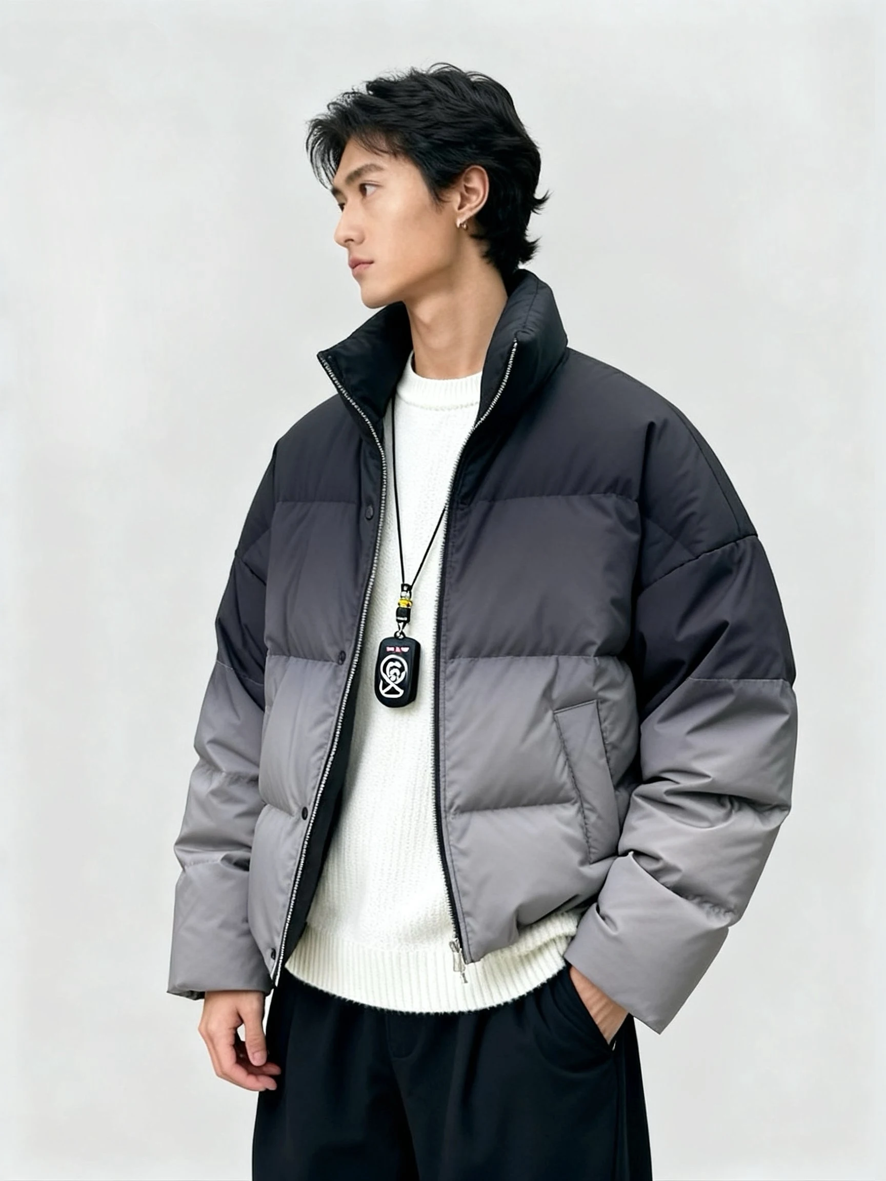 

Мужская пуховая куртка High-End Gradient 90 Down свободного кроя в стиле Bread Style, утолщенная, теплая, для повседневной городской жизни