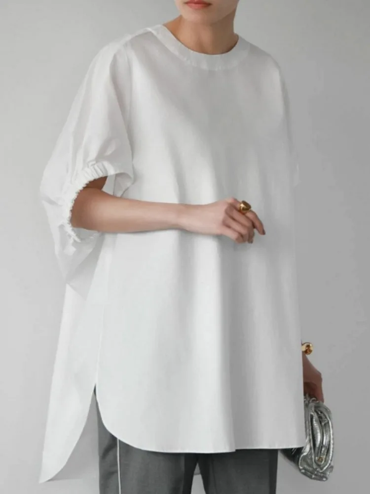 2024 Ropa Mujer Korean Tshirts for Women Short Sleeve O-neck Temperament Summer Chic Tops Casual Fashion White Irregular T Shirt