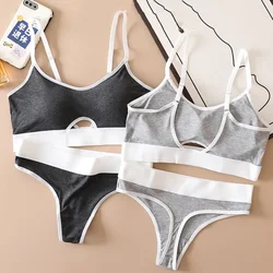 Retro Sports Bra Set with No Steel Ring Underwear Contrasting Colors Breathable and Comfortable Gathering Anti Sagging Bra