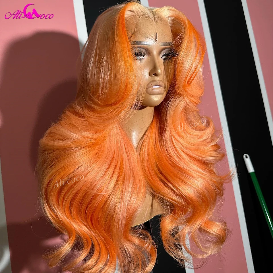 

Light Orange Color Body Wave 13x6 Lace Frontal Human Hair Wigs 613 Colored Pre Plucked Transparent Lae Front Wig For Women