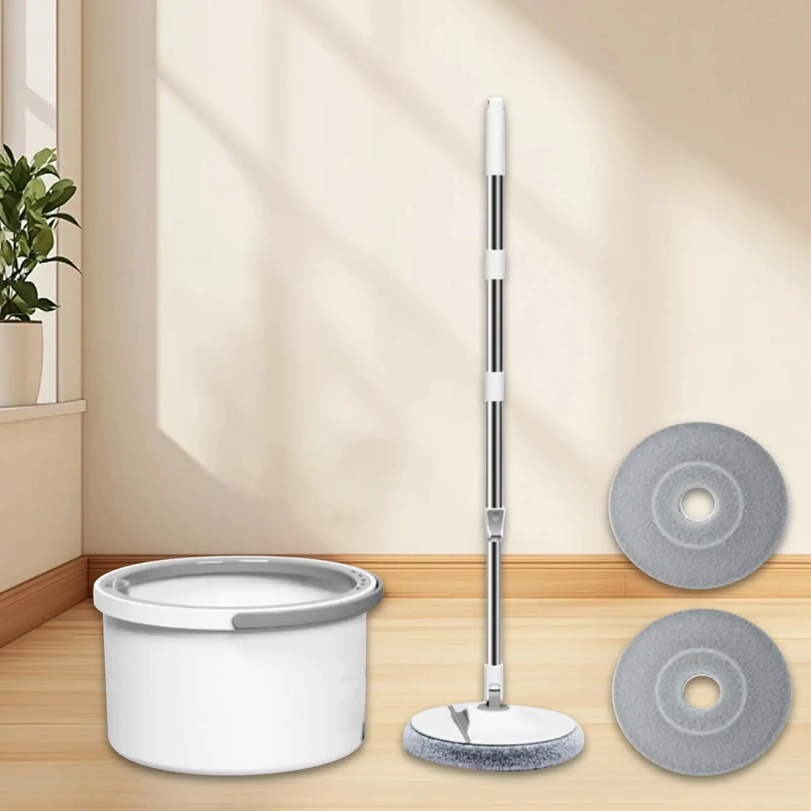 

Mop and Bucket Set Self Wringing 360° Rotating Round Mop Head for Laminate