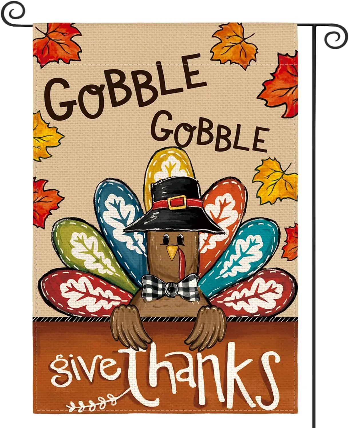 AVOIN colorlife Fall Thanksgiving Garden Flag 12x18 Inch Double Sided Outside, Give Thanks Gobble Gobble Turkey Yard Outdoor Dec