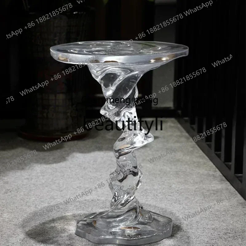ss8350  Modern simple crystal epoxy resin coffee table transparent platinum crystal living room side hotel lobby display ornamen