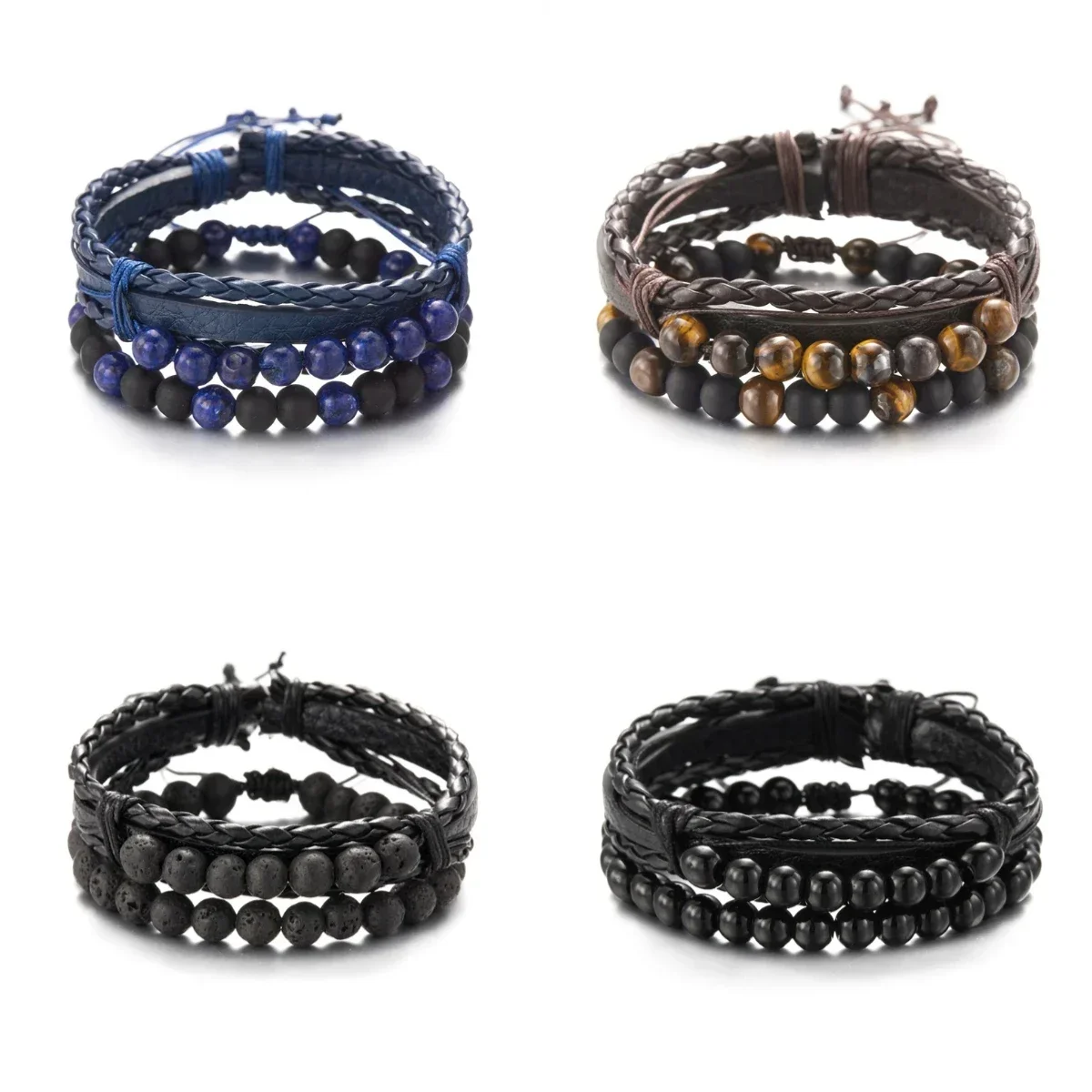 Fashion Male Natural Stone Leather Bracelet Friendship Twist Woven Bracelet For Men High Quality Adjustable Vintage Punk Jewelry