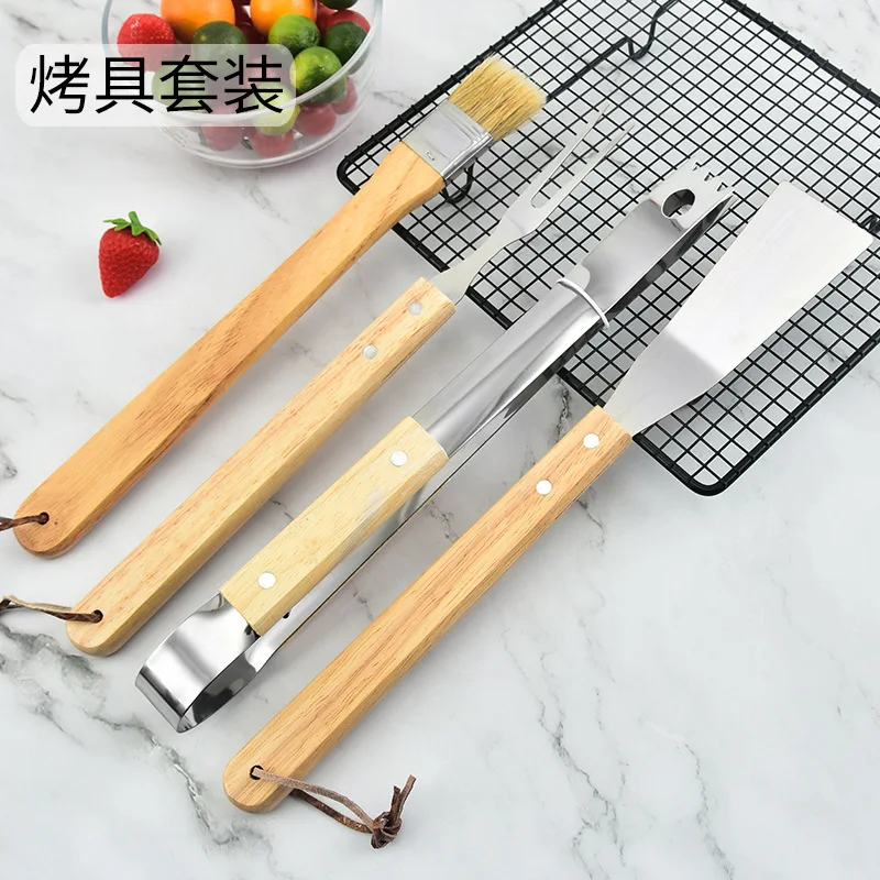 Zestaw narzędzi do grilla na zewnątrz, stal nierdzewna, drewno dębowe, kombinacja narzędzi kuchennych do użytku domowego, zestaw przyborów do grillowania, akcesoria do grilla