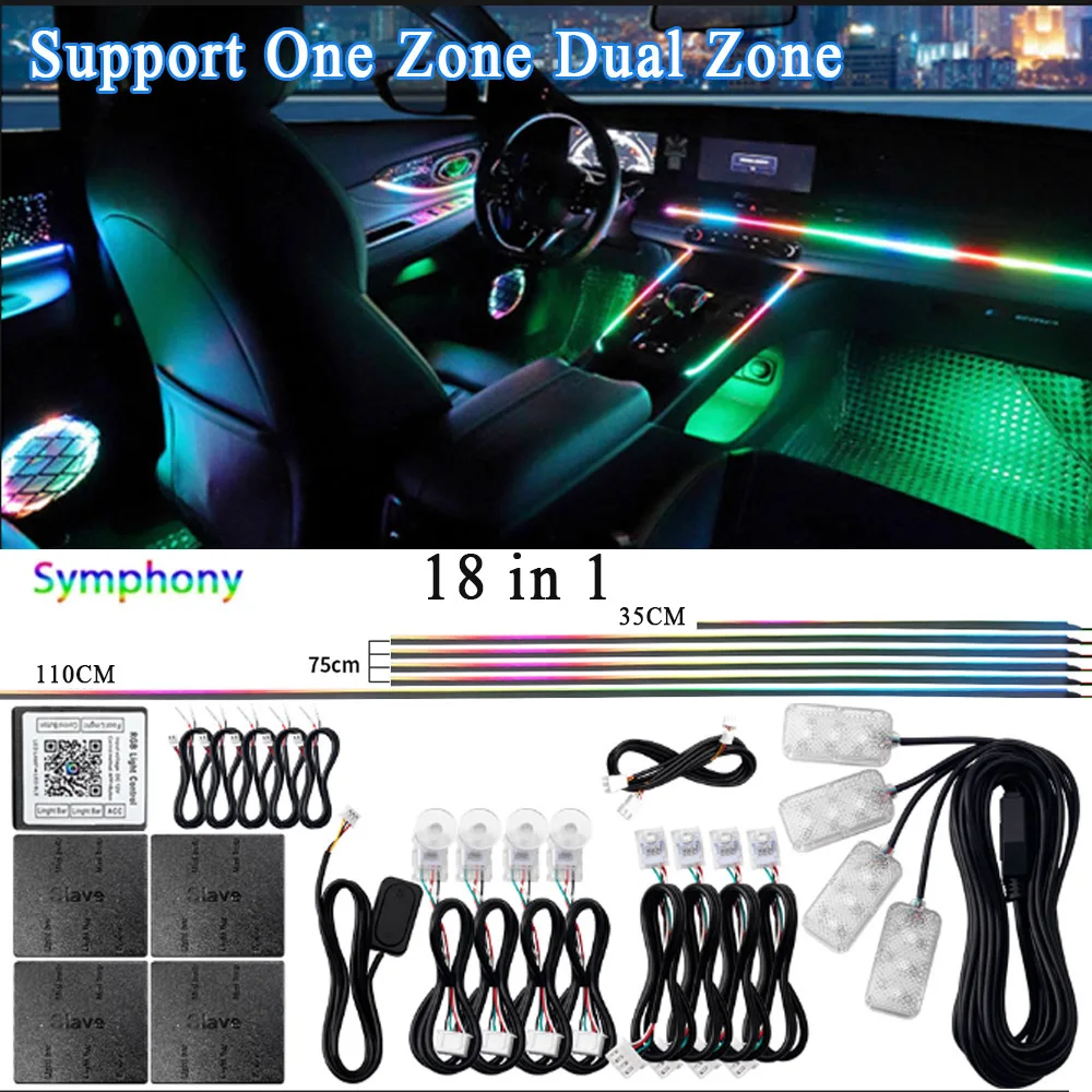 14/18 in 1 Led Acryl Auto Omgevingslicht RGB 64 213 Kleur Symfonie Acryl APP Streamer Sfeer Lamp Kit Eén Zone Dubbele Zone