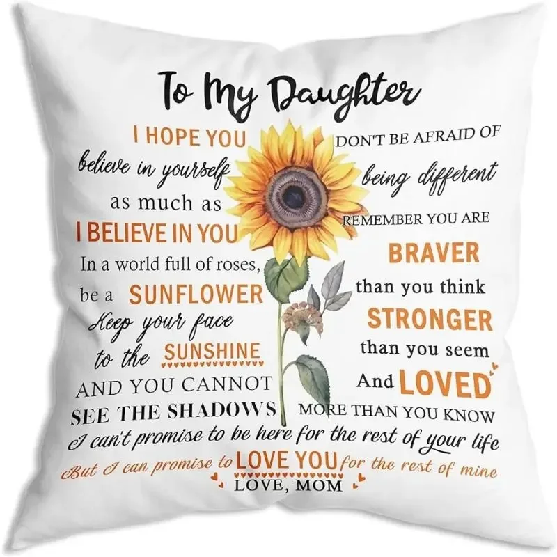 Sunflower message printed pillowcase bedroom living room sofa home decoration gift for my daughter letter cushion cover