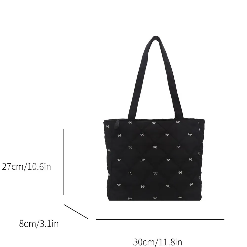 Fashion Large Capacity Quilted Tote Bag Solid Color Bow Embroidery Shoulder Bag Argyle Pattern Lightweight Zipper Bag view 6
